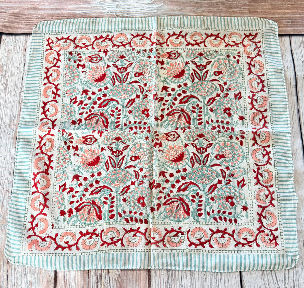 5-Green Stripe Block Print Bandana