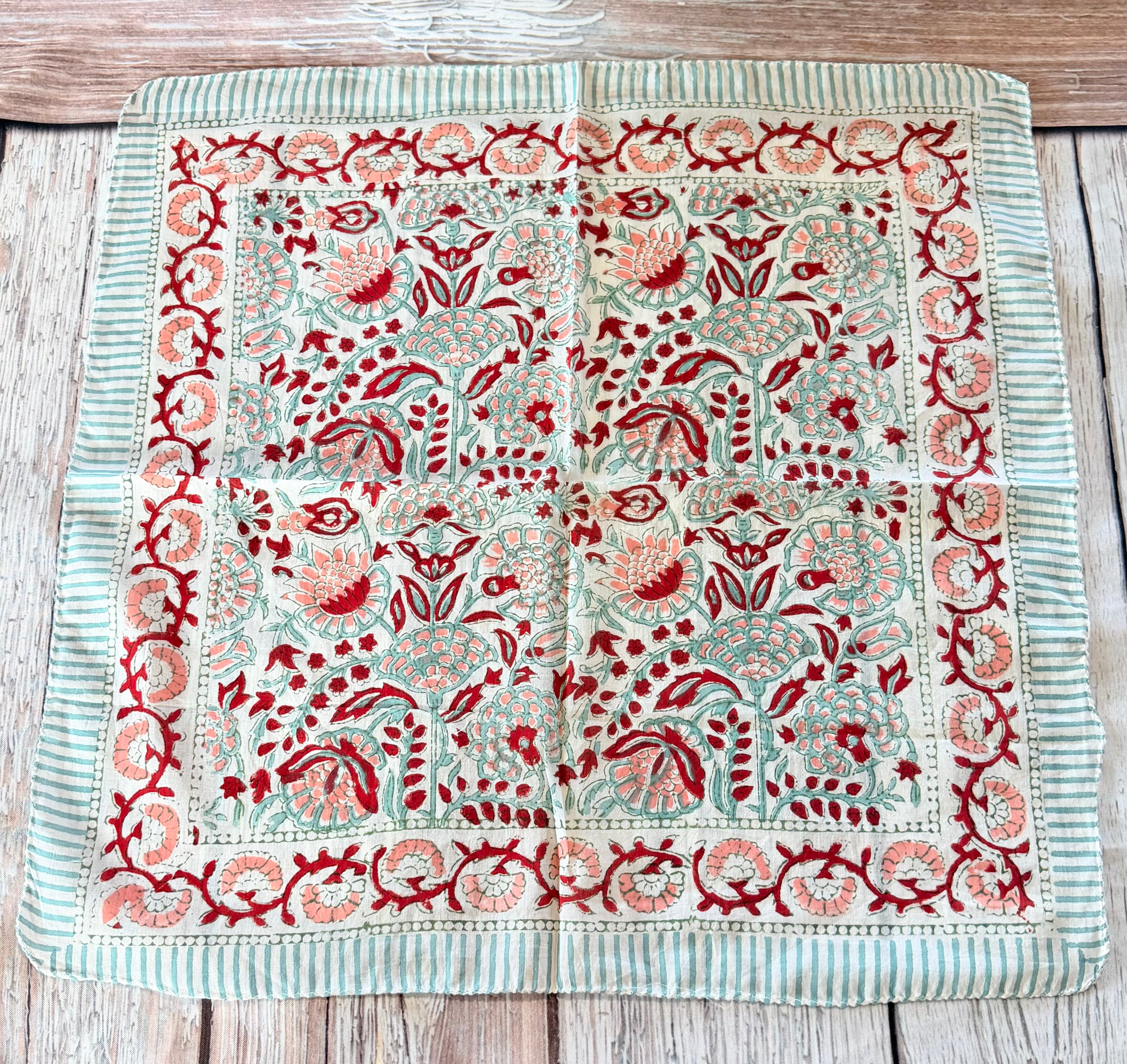 5-Green Stripe Block Print Bandana