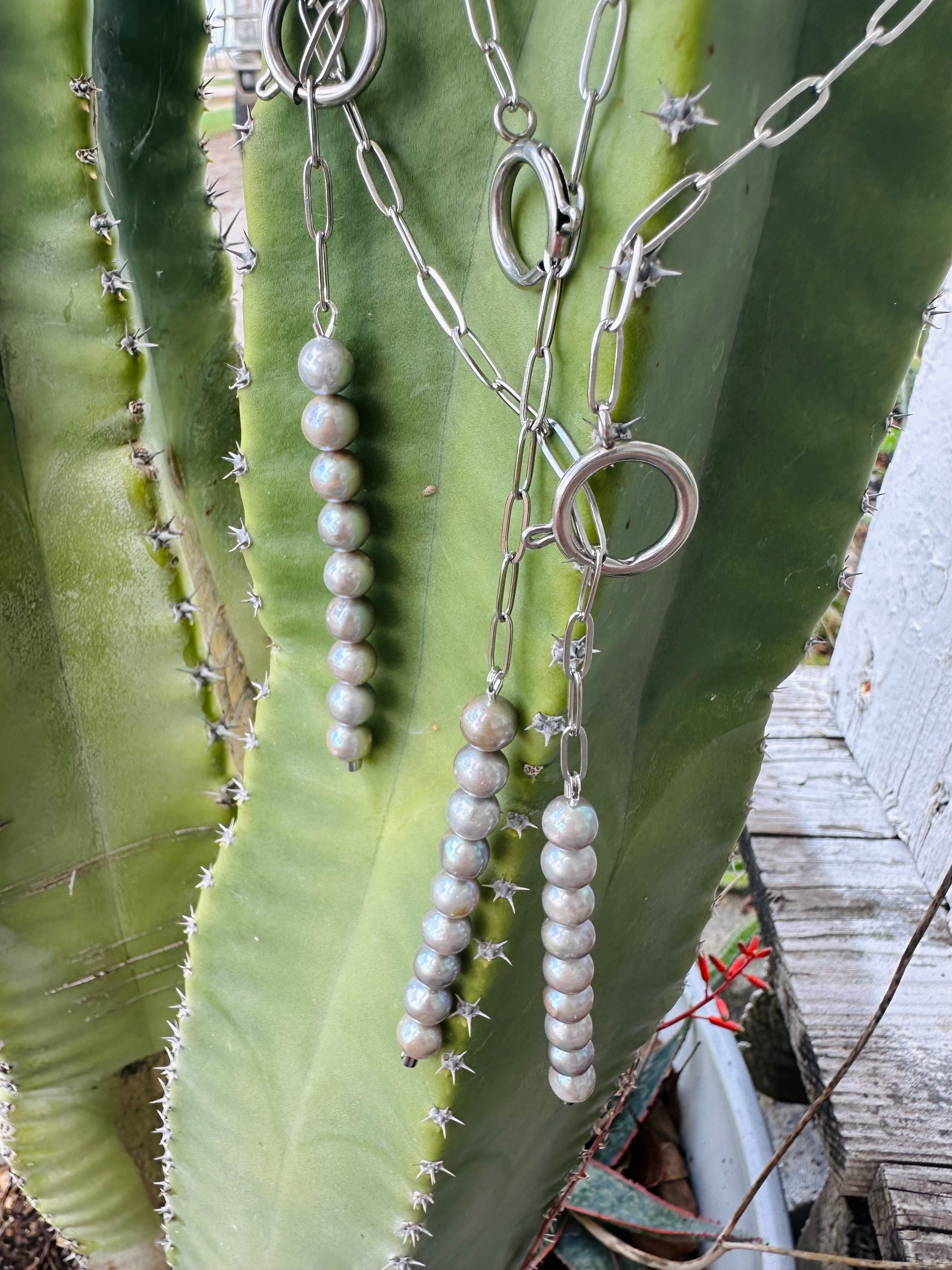 Lariat Silver Pearl Necklace