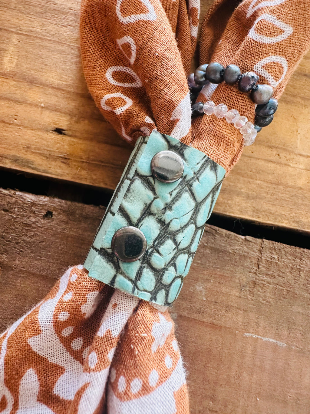 5- Turquoise Croc Bandana Slides