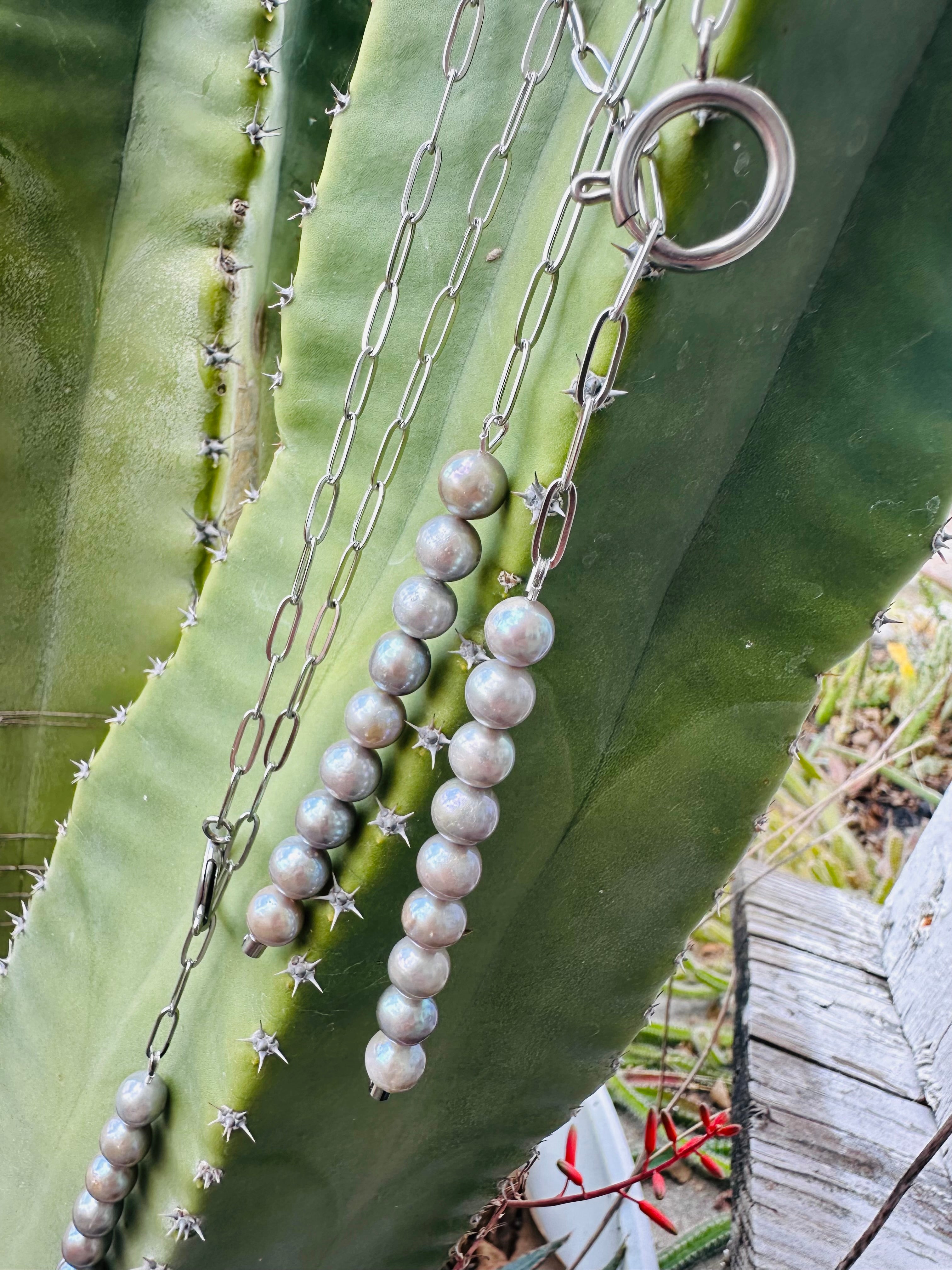 Lariat Silver Pearl Necklace