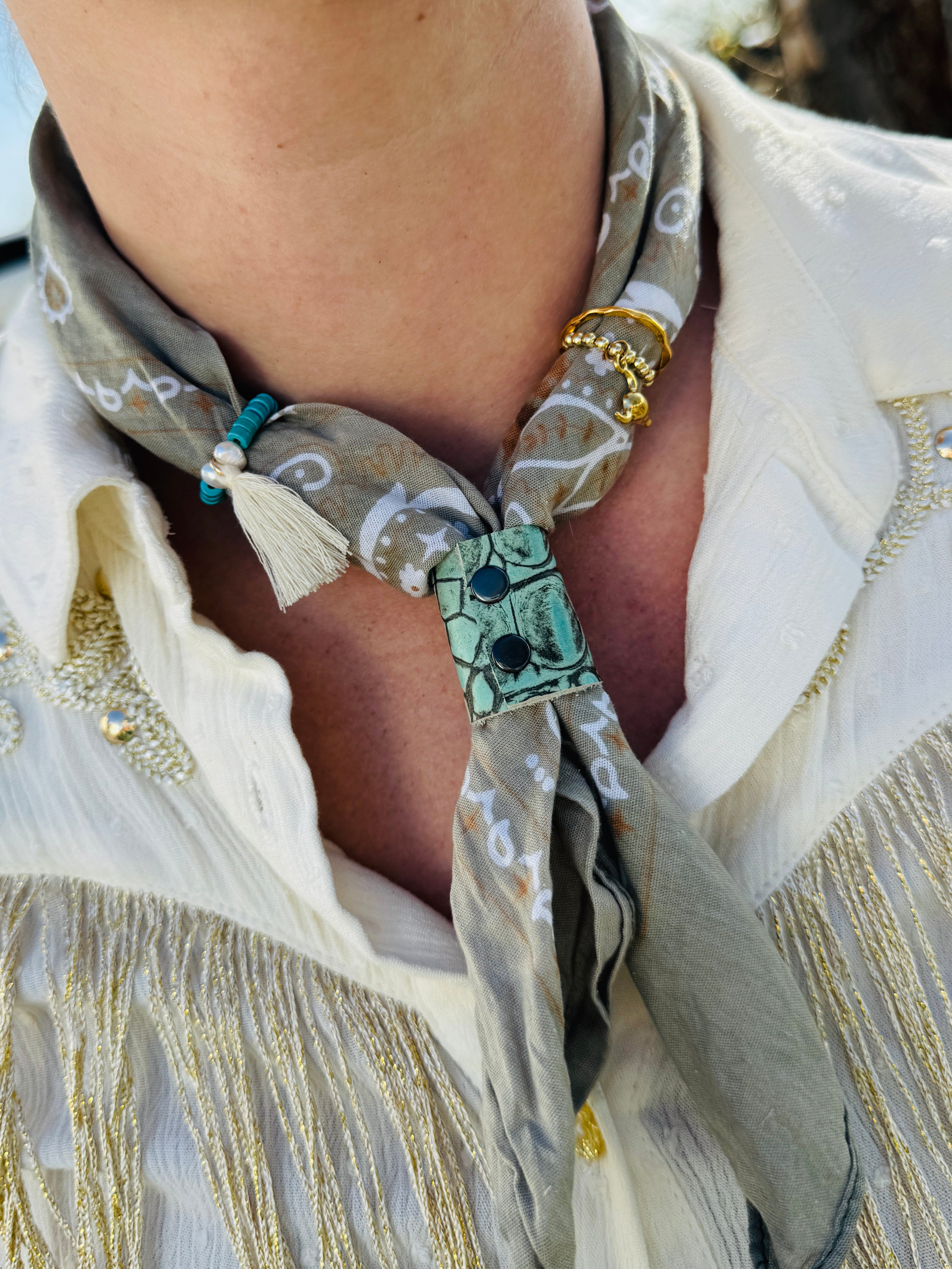 5- Turquoise Croc Bandana Slides