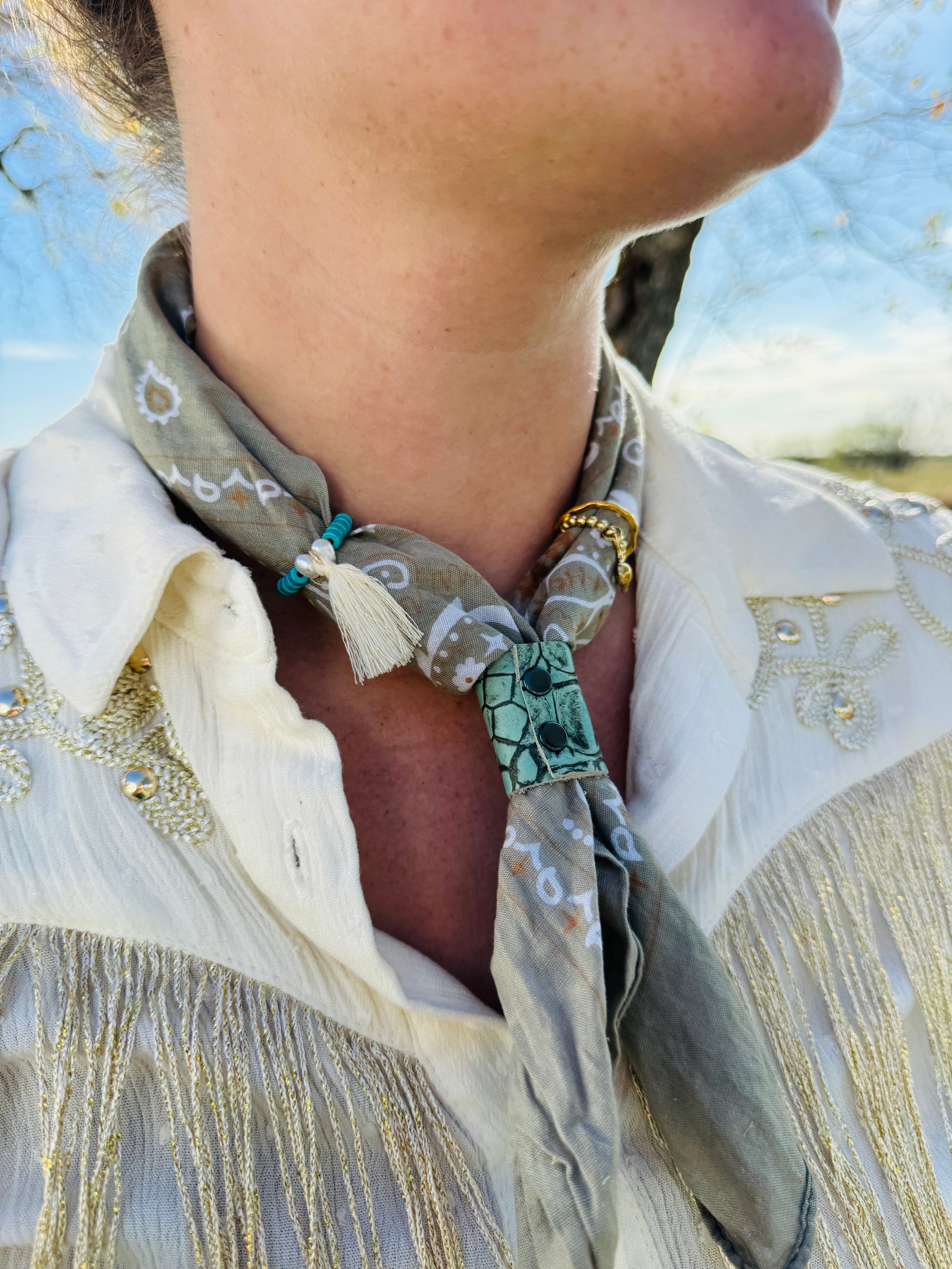 5- Turquoise Croc Bandana Slides