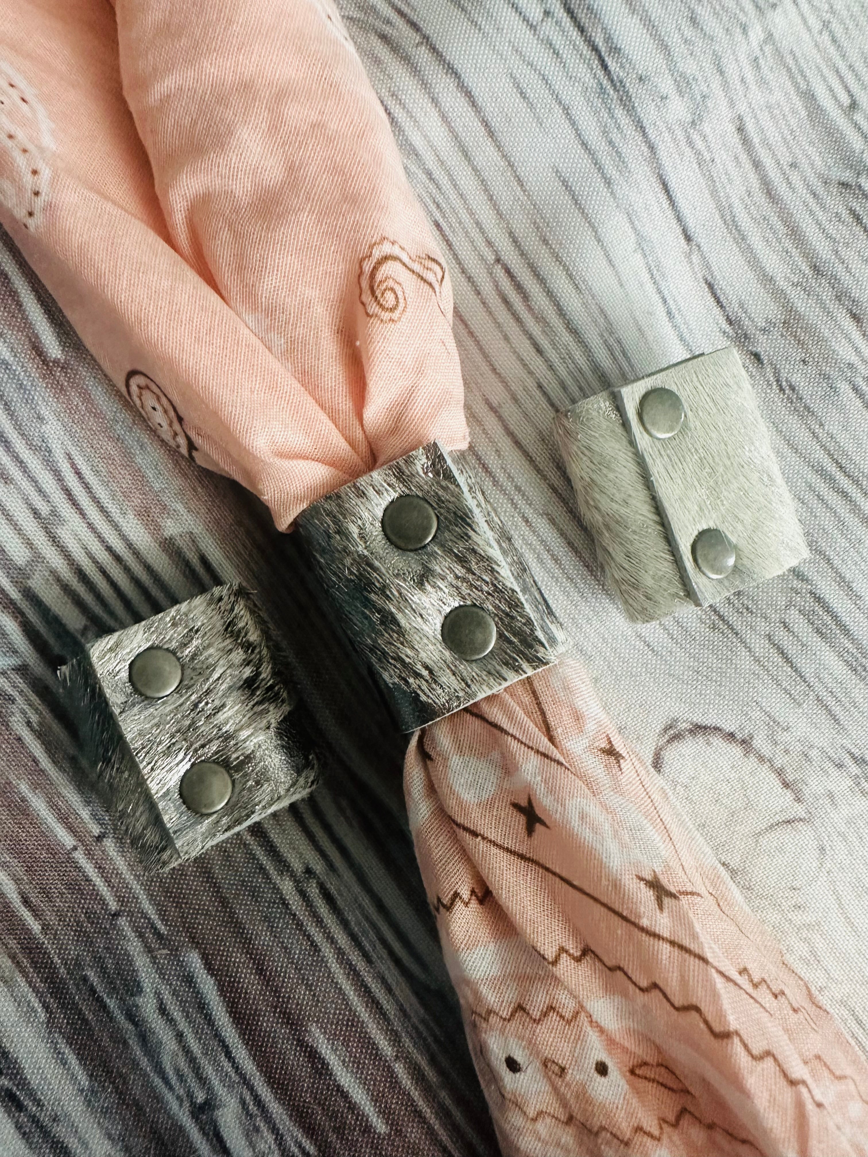 5- Metallic Silver Cowhide Bandana Slide