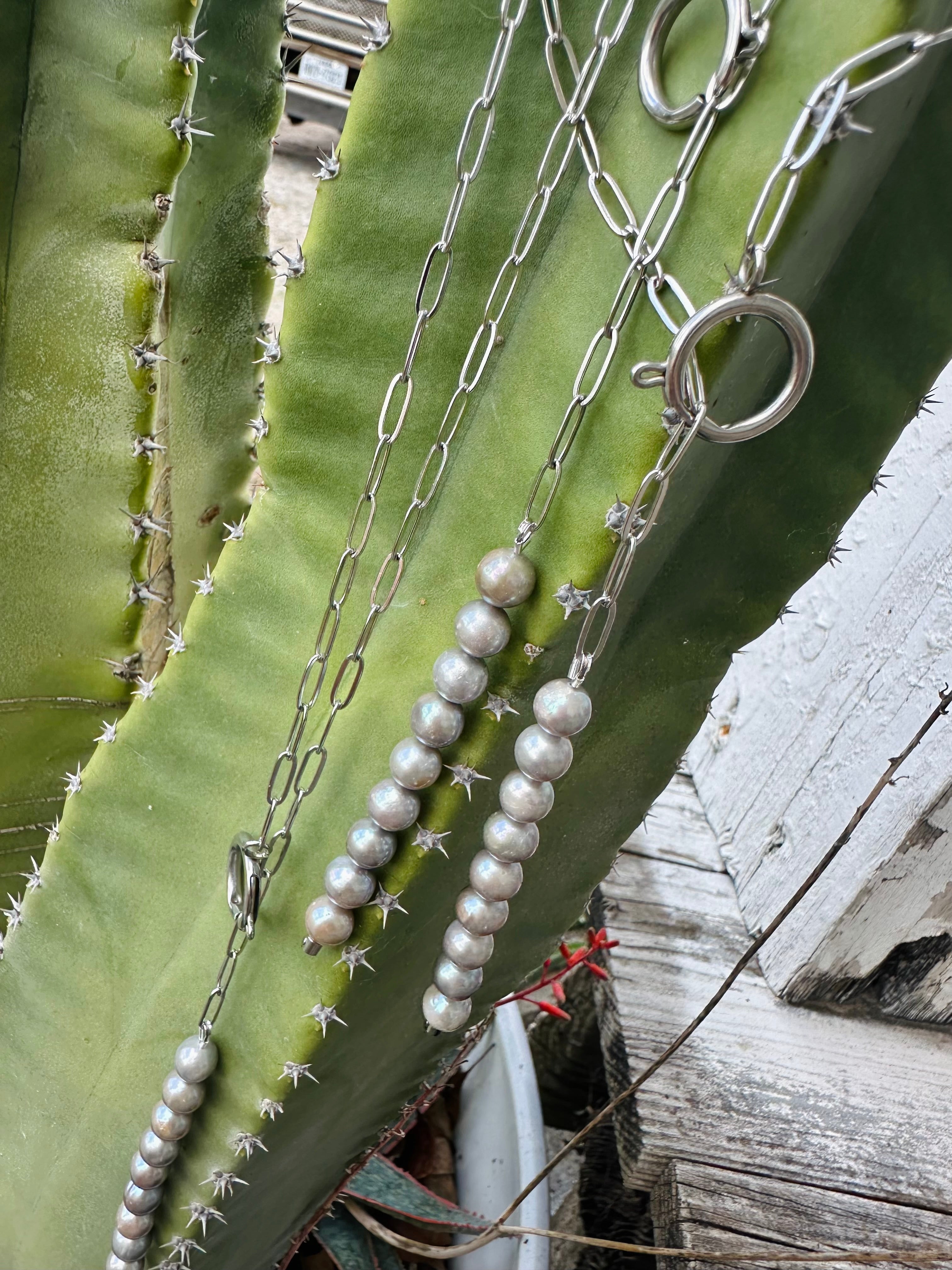 Lariat Silver Pearl Necklace