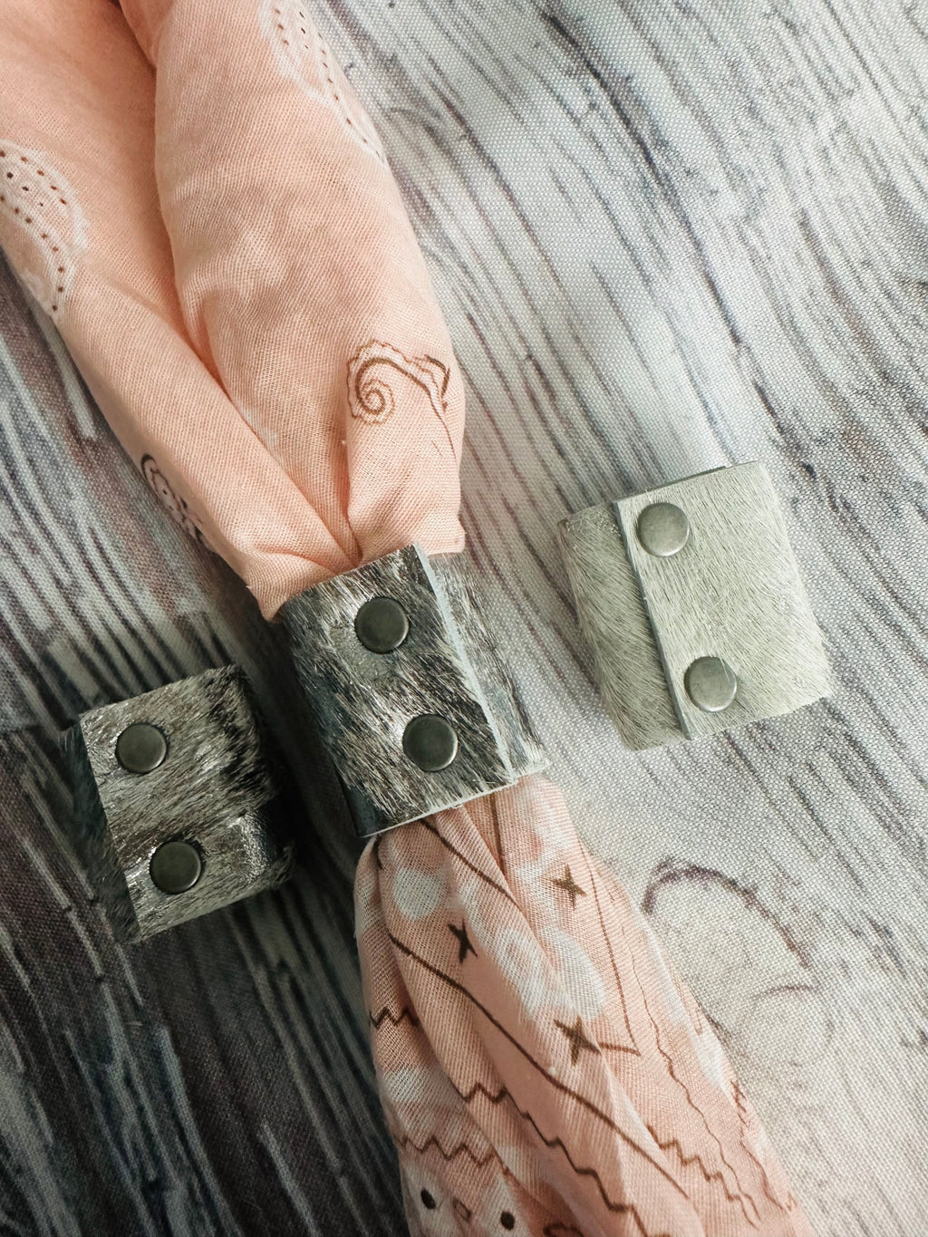 5- Metallic Silver Cowhide Bandana Slide